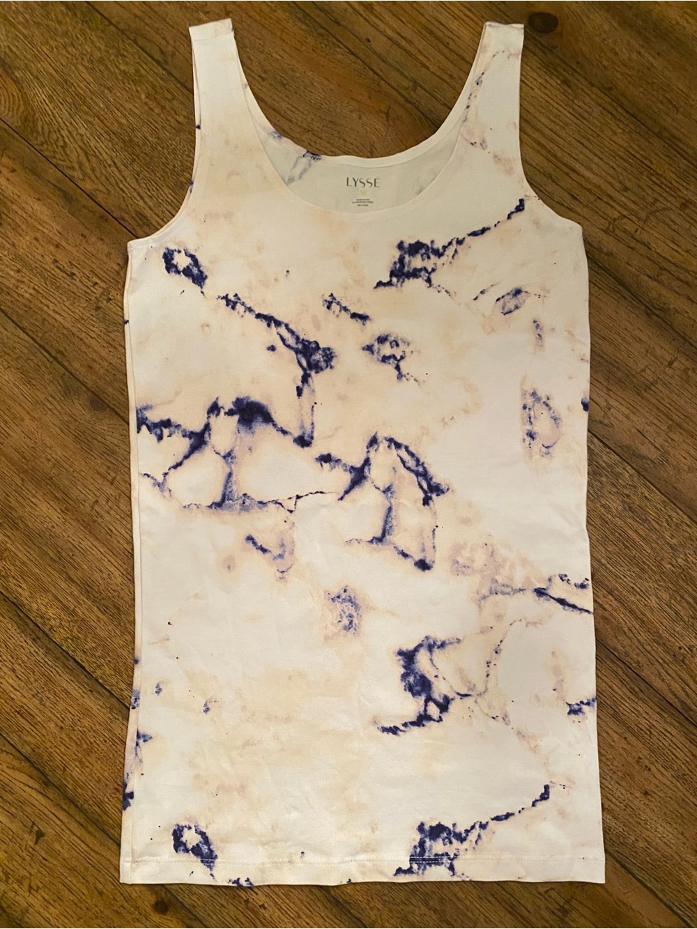 Lysse White Tank Top with Navy & Peach Marble Print